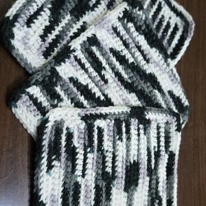 Handmade Crocheted Dishcloths - Black, White & Gray